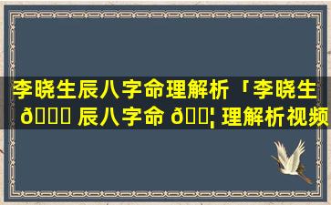李晓生辰八字命理解析「李晓生 🐟 辰八字命 🐦 理解析视频」